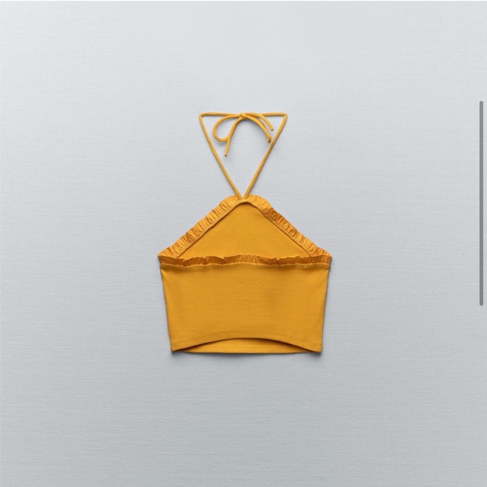 ZARA Orange Cropped Ruffle Halter Top - Picture 2 of 4